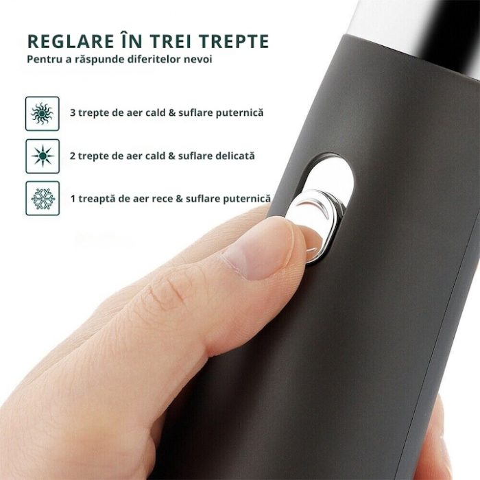 Uscator de Par 3 in 1 VarioShop®, Reglare in 3 Trepte, Uscare, Ondulare, Aranjare, Potrivit pentru Orice Tip de Par, Silentios, Incalzire Rapida, 230 V, Negru [3]