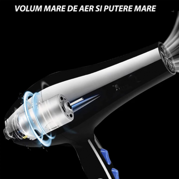 Uscator de Par Profesional VarioShop®, cu Ioni Termostatici, Difuzor, Concentrator, Reglare Temperatura 3 Trepte, Reglare Putere 2 Trepte, Cablu 125 m, Carlig Pentru Agatat, 1200W, 26 x 25 cm, Negru [6]