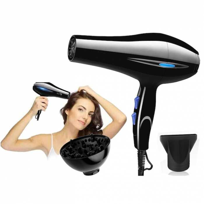 Uscator de Par Profesional VarioShop®, cu Ioni Termostatici, Difuzor, Concentrator, Reglare Temperatura 3 Trepte, Reglare Putere 2 Trepte, Cablu 125 m, Carlig Pentru Agatat, 1200W, 26 x 25 cm, Negru [13]