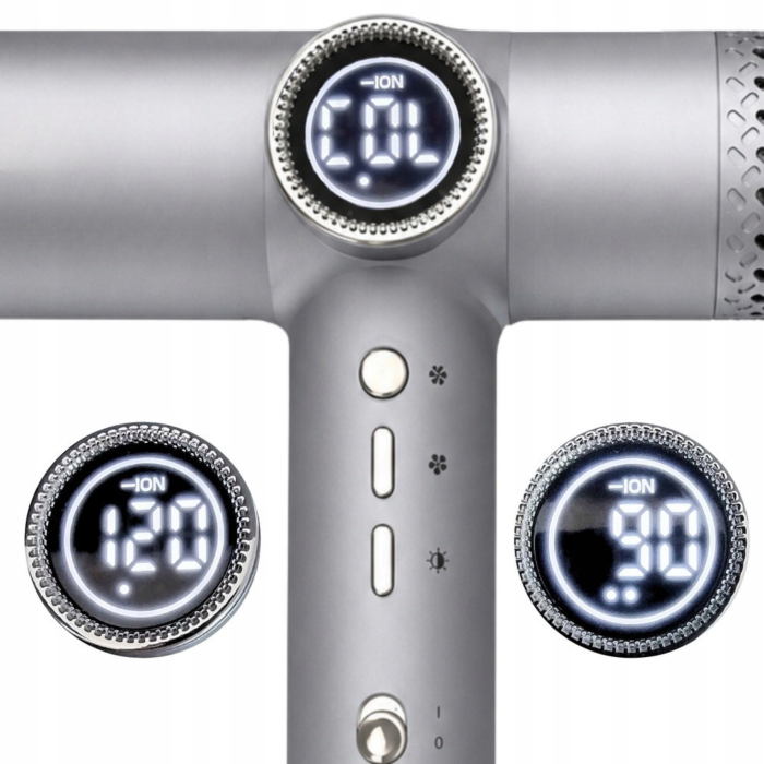 Uscator de par VarioShop®, 2000W, cu 4 trepte de temperatura, difuzor pentru bucle, cap magnetic de coafare, afisaj digital, argintiu [9]