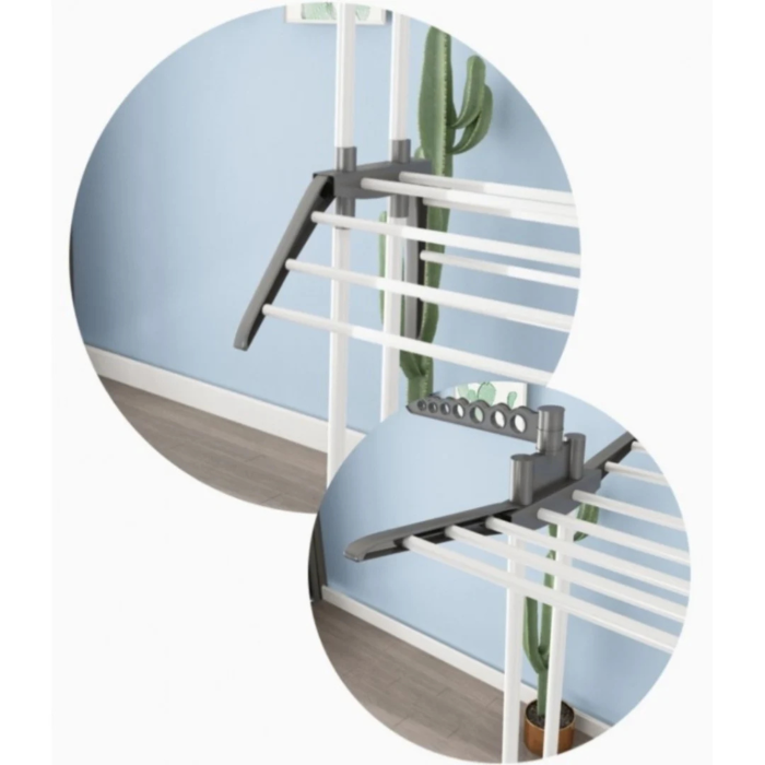 Uscator rufe vertical pliabil VarioShop®, 3 niveluri, 6 brate pliabile, 32 m uscare, suport umerase, cu roti, otel si ABS, capacitate 40 kg, alb gri [9]