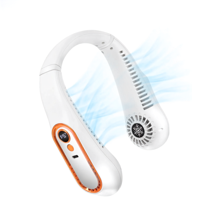 Ventilator de gat portabil VarioShop®, pentru zile calduroase si activitati in aer liber, wireless, 5 moduri de viteza, baterie 1200 mAh, alb cu accesorii aurii [10]
