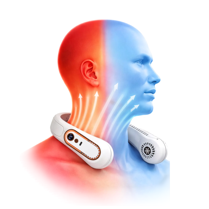 Ventilator de gat portabil VarioShop®, pentru zile calduroase si activitati in aer liber, wireless, 5 moduri de viteza, baterie 1200 mAh, alb cu accesorii aurii [7]