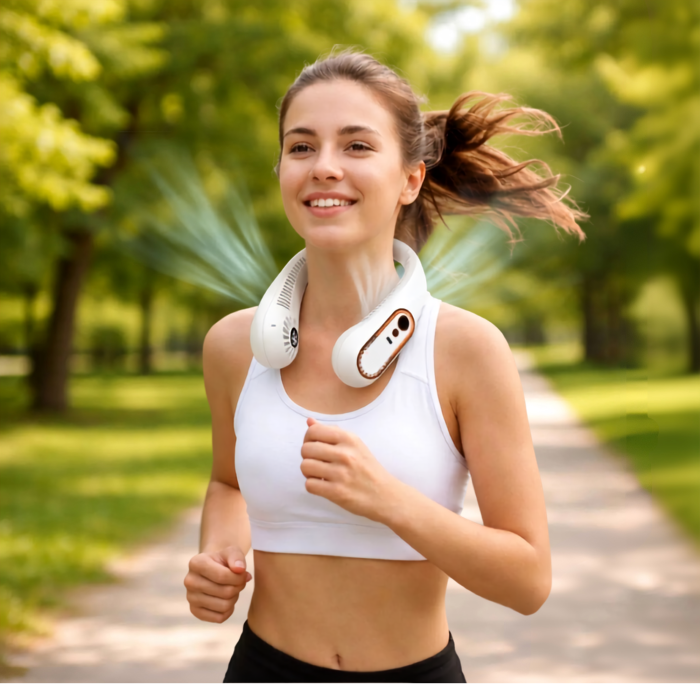 Ventilator de gat portabil VarioShop®, pentru zile calduroase si activitati in aer liber, wireless, 5 moduri de viteza, baterie 1200 mAh, alb cu accesorii aurii [5]