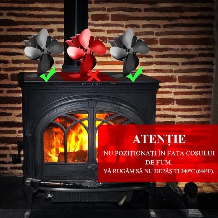Ventilator mecanic pentru semineu VarioShop®, 5 pale, maner practic, porneste la 60°C, temperatura maxima de 345°C, aluminiu/ otel inoxidabil, 10.5 x 7.5 x 24 cm, negru [15]