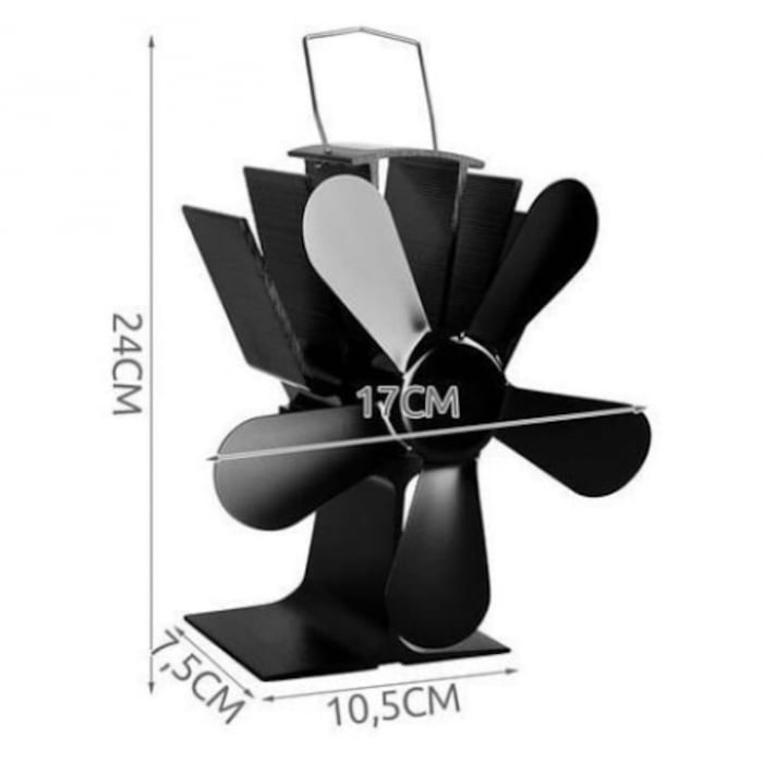 Ventilator mecanic pentru semineu VarioShop®, 5 pale, maner practic, porneste la 60°C, temperatura maxima de 345°C, aluminiu/ otel inoxidabil, 10.5 x 7.5 x 24 cm, negru [10]