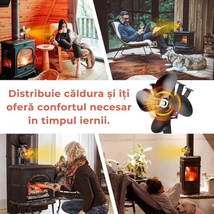 Ventilator mecanic pentru semineu VarioShop®, 5 pale, maner practic, porneste la 60°C, temperatura maxima de 345°C, aluminiu/ otel inoxidabil, 10.5 x 7.5 x 24 cm, negru [19]