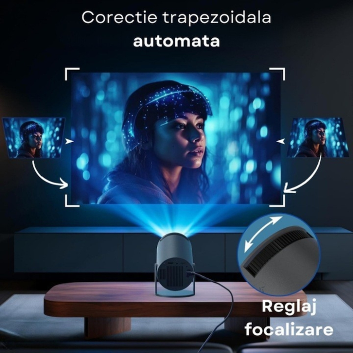 Videoproiector portabil Smart 4K VarioShop®, 1200 lumeni, Android TV 11, Wi-Fi, Bluetooth 5.0, autofocus, rotire 180°, HD, negru [10]