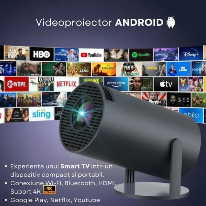 Videoproiector portabil Smart 4K VarioShop®, 1200 lumeni, Android TV 11, Wi-Fi, Bluetooth 5.0, autofocus, rotire 180°, HD, negru [9]
