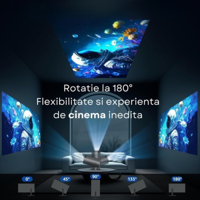 Videoproiector portabil Smart 4K VarioShop®, 1200 lumeni, Android TV 11, Wi-Fi, Bluetooth 5.0, autofocus, rotire 180°, HD, negru [6]