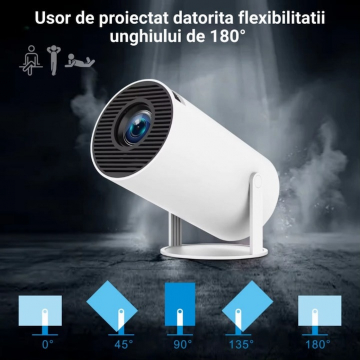 Videoproiector Portabil Smart 4K VarioShop®, 1200 lumeni, Wi-Fi 2.4/5G/BT4.1, Bluetooth 5.0, Sistem Operare Android TV 11.0, Rotire la 180°, Autofocus, Rezolutie 1280x720p HD, Quad Core, Interfata HDM [4]
