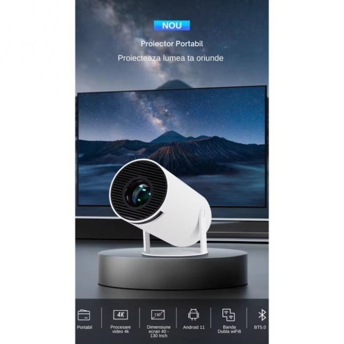 Videoproiector Portabil Smart 4K VarioShop®, 1200 lumeni, Wi-Fi 2.4/5G/BT4.1, Bluetooth 5.0, Sistem Operare Android TV 11.0, Rotire la 180°, Autofocus, Rezolutie 1280x720p HD, Quad Core, Interfata HDM [7]