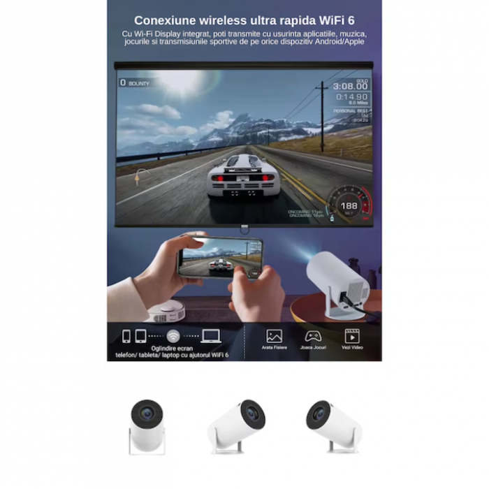 Videoproiector Portabil Smart 4K VarioShop®, 1200 lumeni, Wi-Fi 2.4/5G/BT4.1, Bluetooth 5.0, Sistem Operare Android TV 11.0, Rotire la 180°, Autofocus, Rezolutie 1280x720p HD, Quad Core, Interfata HDM [8]