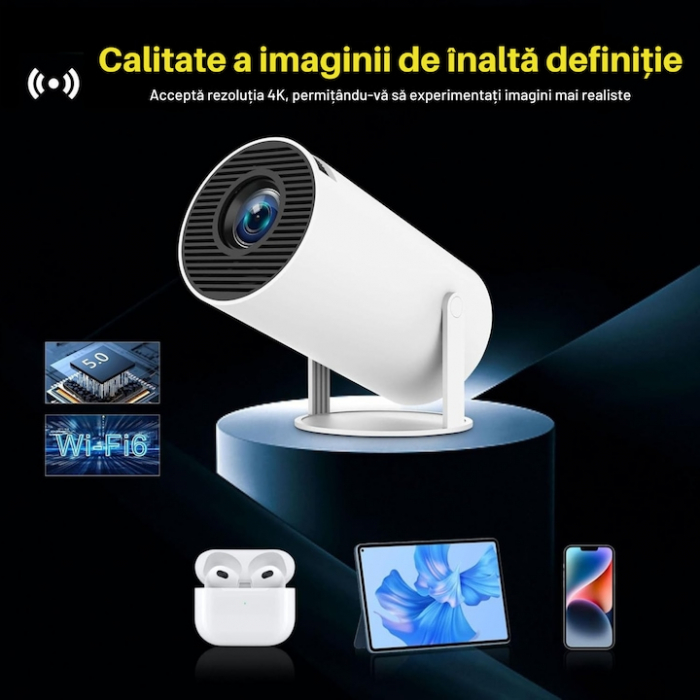 Videoproiector Portabil Smart 4K VarioShop®, 1200 lumeni, Wi-Fi 2.4/5G/BT4.1, Bluetooth 5.0, Sistem Operare Android TV 11.0, Rotire la 180°, Autofocus, Rezolutie 1280x720p HD, Quad Core, Interfata HDM [3]