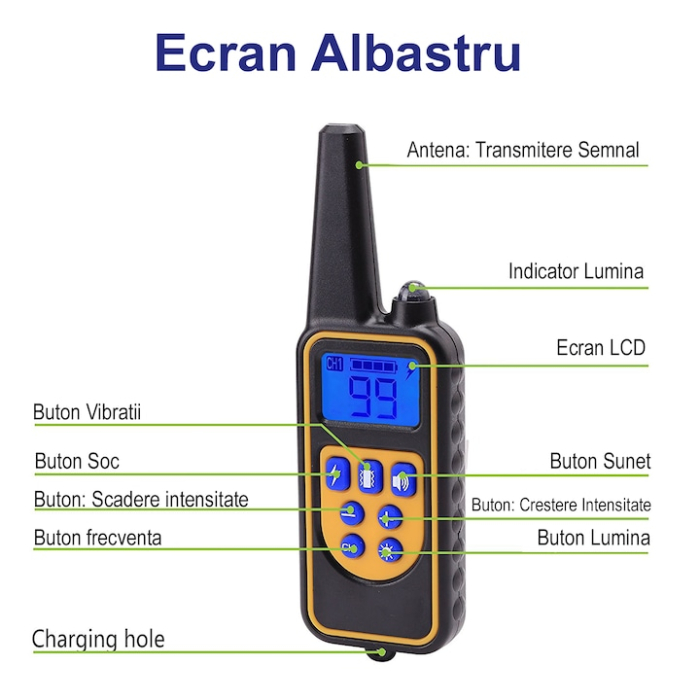 Zgardă de dresaj electrică pentru câini cu telecomandă – rază 800 m [7]