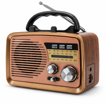Playere, Boxe & Casti - Radio portabil retro VarioShop® cu Bluetooth, benzi AM/FM/SW, USB, Micro SD, antena telescopica si acumulator, 16,5 × 9 × 13 cm, maro