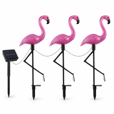 Accesorii pentru gradina - Set 3 lampi solare flamingo VarioShop, pentru decorarea gradinii, aprindere automata, 6 LED-uri, lumina alba, IP44, 52 cm, mov - VarioShop