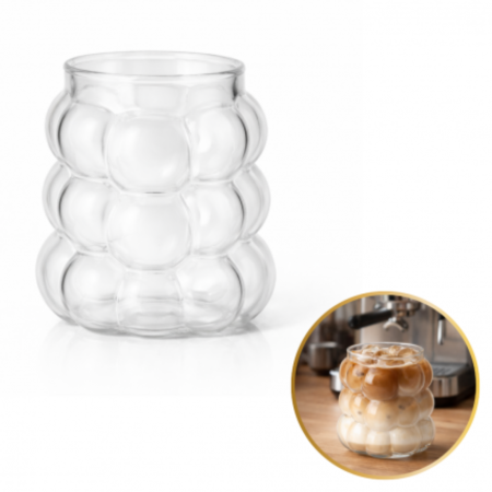 Termosuri, cani si sticle - Pahar din sticlă borosilicată 350 ml Bubble, pentru cafea latte, cappuccino și cocktailuri – model modern transparent