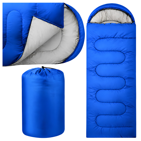 Saci de dormit - Sac de dormit 2 in 1 VarioShop® cu gluga, transformabil in patura sau saltea, cu husa de transport, poliester 170T si microfibra, 210 × 70 cm, albastru