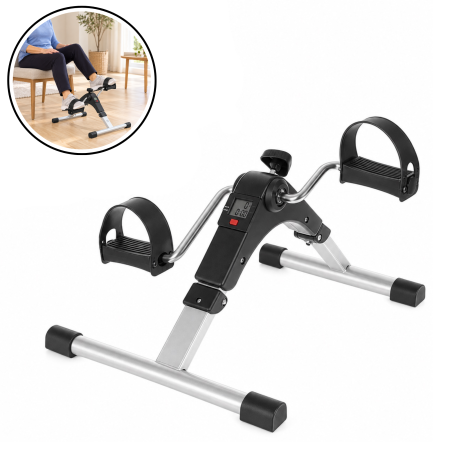 Bicicleta de recuperare 2 in 1 VarioShop®, pentru brate si picioare, pliabila, afisaj LCD,  rezistenta reglabila, pedale antiderapante, baterie LR44, negru