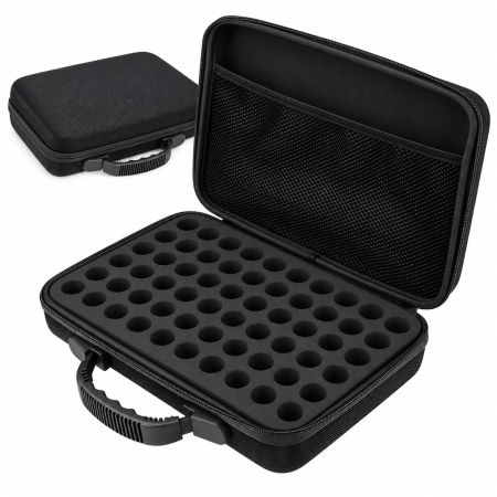 Organizare bijuterii, ceasuri & ochelari - Geanta organizatoare VarioShop®, pentru oja si uleiuri esentiale, 60 compartimente, inchidere fermoar dublu, maner de transport, rezistenta la apa, negru
