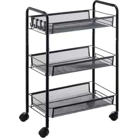 Rafturi si organizatoare bucatarie - Raft mobila cu 3 etajere VarioShop®, pentru bucatarie, baie, living, usor de Montat, pentru spatii inguste, Material ABS/Otel Inoxidabil, Metal, 64 x 44 x 27 cm, Negru