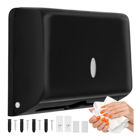 Electrocasnice mici bucatarie - Dispenser hartie VarioShop®, pentru prosoape pliate, montare pe perete, fereastra de vizualizare, kit montaj si elemente autoadezive incluse, negru