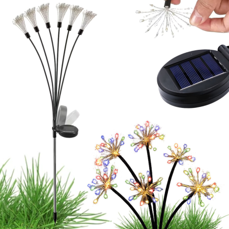 Lampi solare si Ghirlande - Set 2 lampi solare de gradina VarioShop®,  tip artificii, LED multicolor, brate flexibile, aprindere automata, tarusi de fixare, 70 cm