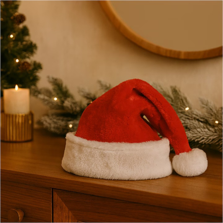 Decoratiuni si petreceri - Caciula de Mos Craciun din plus VarioShop®, marime universala, rosu cu alb, pompom pufos, accesoriu festiv pentru sarbatori