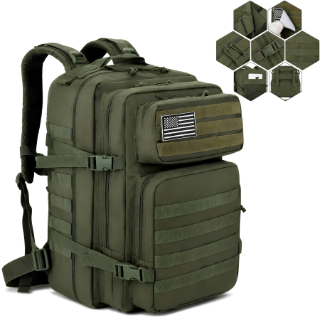 Rucsacuri - Rucsac tactic VarioShop®, 45L, 5 compartimente, Oxford 800D, deschidere 180°, bretele captusite, curele de compresie, rezistent la stropire, 55x30x26 cm, verde