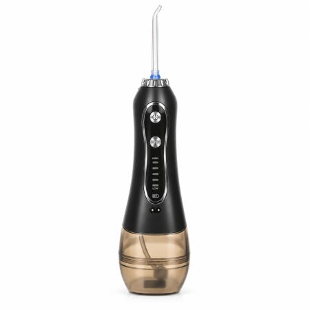 Irigator dentar VarioShop®, fara fir, pentru curatare bucala, 5 trepte de presiune, 8 capete incluse, incarcare USB, rezervor 300 ml, negru