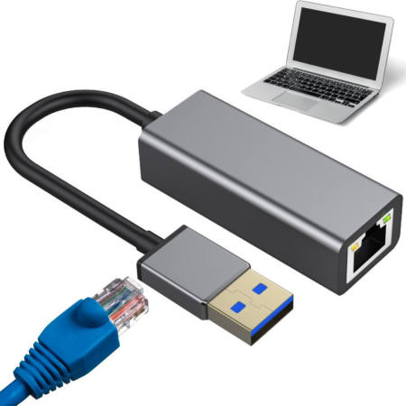 Conectivitate & Securitate - Adaptor ethernet VarioShop®, USB 3.0 la RJ45, 100 Mbps, cu indicator de putere, instalare fara actionare, compatibila cu mai multe sisteme, aliaj de aluminiu, Gri