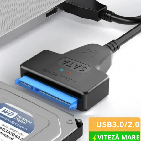 Adaptor USB 3.0 la SATA VarioShop®, Pentru HDD/SSD, Plug and play, Compatibil cu Window/MacBook/Linux, Port de alimentare independent, 32 cm, Negru [6]