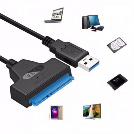 Adaptor USB 3.0 la SATA VarioShop®, Pentru HDD/SSD, Plug and play, Compatibil cu Window/MacBook/Linux, Port de alimentare independent, 32 cm, Negru [10]