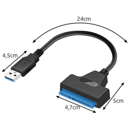 Adaptor USB 3.0 la SATA VarioShop®, Pentru HDD/SSD, Plug and play, Compatibil cu Window/MacBook/Linux, Port de alimentare independent, 32 cm, Negru [8]