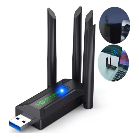 Adaptor Wi-Fi VarioShop®, Dual Band 1300 Mbps USB 3.0, Retea 2.4G si 5G, Conexiune Rapida si Stabila pentru Laptop si PC, 4 antene, Negru