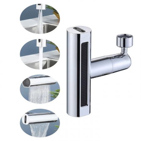 Aerator pentru robinet VarioShop®, 4 moduri de dispersie a apei, rotire 360 grade, filet extermior M22, brat rotativ, 13x12.5cm, Argintiu [22]