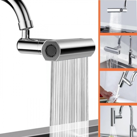 Aerator pentru robinet VarioShop®, 4 moduri de dispersie a apei, rotire 360 grade, filet extermior M22, brat rotativ, 13x12.5cm, Argintiu [14]