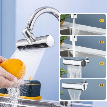 Aerator pentru robinet VarioShop®, 4 moduri de dispersie a apei, rotire 360 grade, filet extermior M22, brat rotativ, 13x12.5cm, Argintiu [20]