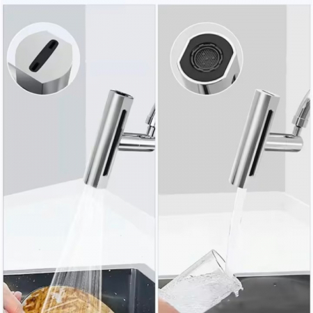 Aerator pentru robinet VarioShop®, 4 moduri de dispersie a apei, rotire 360 grade, filet extermior M22, brat rotativ, 13x12.5cm, Argintiu [25]