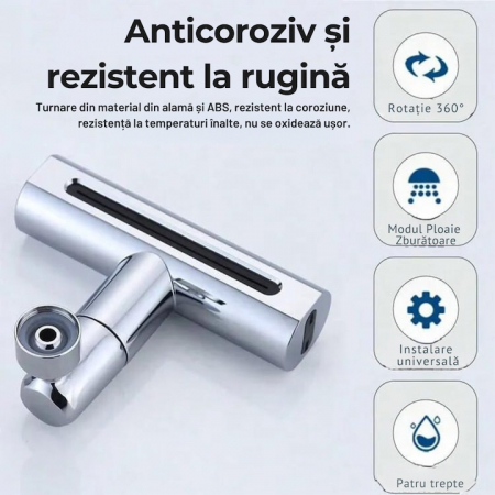 Aerator pentru robinet VarioShop®, 4 moduri de dispersie a apei, rotire 360 grade, filet extermior M22, brat rotativ, 13x12.5cm, Argintiu [8]