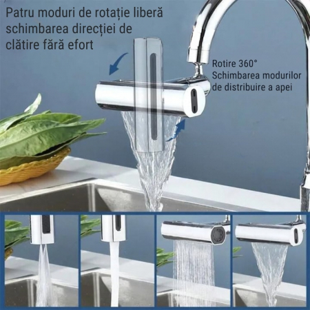 Aerator pentru robinet VarioShop®, 4 moduri de dispersie a apei, rotire 360 grade, filet extermior M22, brat rotativ, 13x12.5cm, Argintiu [5]