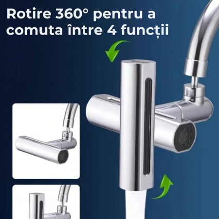 Aerator pentru robinet VarioShop®, 4 moduri de dispersie a apei, rotire 360 grade, filet extermior M22, brat rotativ, 13x12.5cm, Argintiu [1]