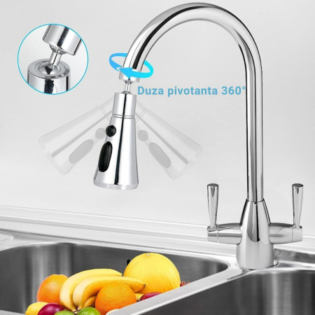 Aerator robinet pivotant VarioShop®, Universal, 3 Moduri de Pulverizare, Filet G1/2, Rotire 360°, Economisirea Apei, Flexibil, Instalare Usoara, Argintiu [6]