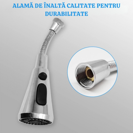 Aerator robinet pivotant VarioShop®, Universal, 3 Moduri de Pulverizare, Filet G1/2, Rotire 360°, Economisirea Apei, Flexibil, Instalare Usoara, Argintiu [5]
