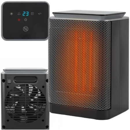 Electrocasnice & Climatizare - Aeroterma Electrica 1500W VarioShop, Incalzire Rapida, Silentiosa, Afisaj LED, 3 Moduri (Rece/Caldut/Fierbinte), Cronometru 24h, Protectie la Supraincalzire si Rasturnare, Negru