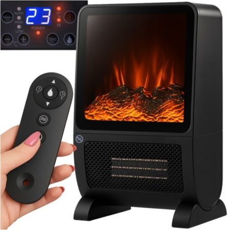 Semineu bio - Aeroterma electrica cu efect de semineu 3D VarioShop®, 2000W, flacara realista, incalzire rapida, telecomanda, timer 1–8h, protectie la supraincalzire