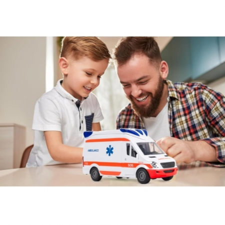 Ambulanta Interactiva VarioShop®, cu Efecte Luminoase si Sonore, Usi Mobile, Targa Pliabila, Alimentare cu Baterii, Stimuleaza Imaginatia, 25 x 12 x 8 cm, Alb [1]