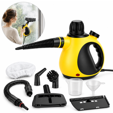 Aparat de curatat cu abur VarioShop®, pentru geamuri, rosturi si tapiterie, portabil, accesorii, presiune 3 bari, 1000 W, rezervor 350 ml, galben-negru