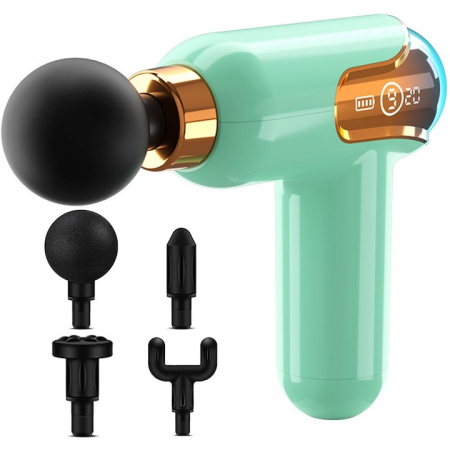 Aparate de masaj - Aparat de Masaj Profesional VarioShop®, tip pistol cu 9 viteze, 4 capete interschimbabile, pentru cap/coloana/umeri/picioare, reincarcabil, putere 30W, 4200 rpm, Baterie Lithium 1500 mAh, Afisaj LED,